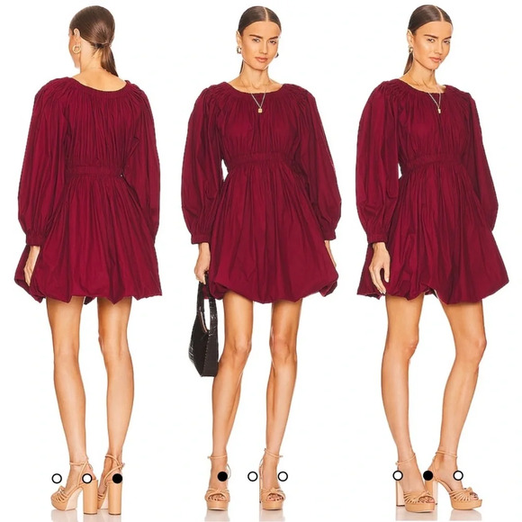 NWT $395 Ulla Johnson Martine Mini Dress in Bordeaux Size 2 Long Sleeve Poplin - Picture 1 of 9